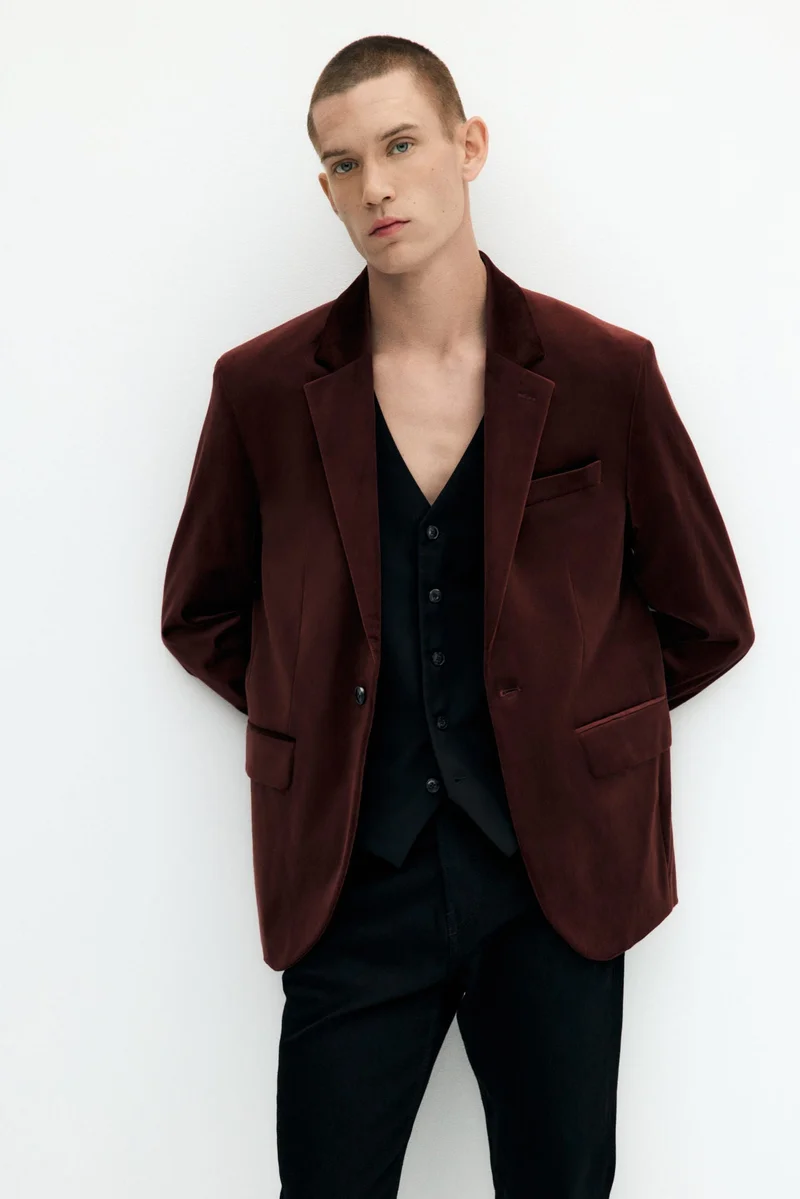 H&M  Regular Fit Single-breasted velvet jacket for Men | Best Price UAE